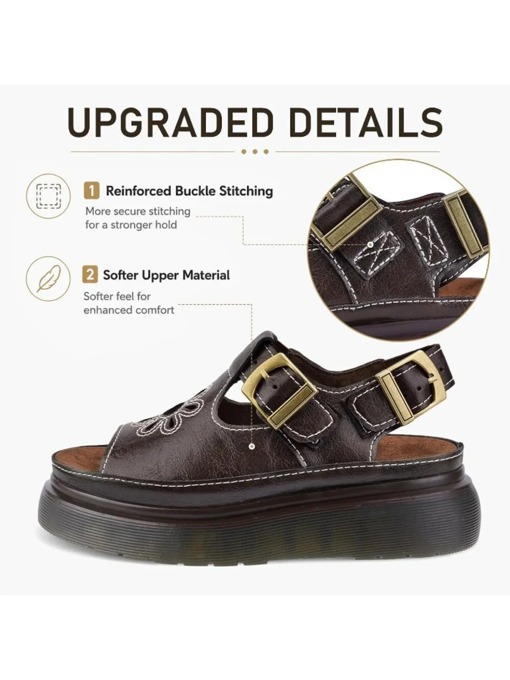 Women's Brown Flat Open Toe Flower Decoration Fisherman Platform Sandal Shoes